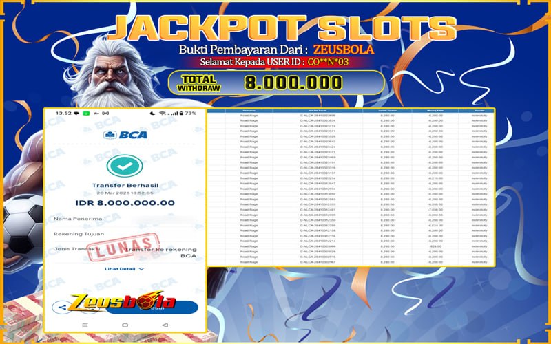 Bukti Kemenangan Member Setia Kami CO**N*03 Sebesar Rp 8.000.000 di Permainan live casino & slots