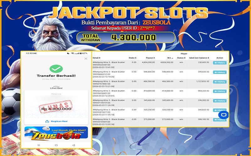 Bukti Kemenangan Member Setia Kami Z**R**7 Sebesar Rp 4.300.000 di Permainan Mahjong Wins 3 – Black Scatter