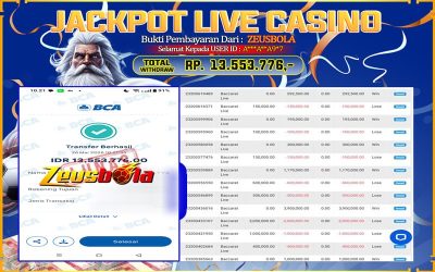 Bukti Kemenangan Member Setia Kami A***A**A9*7 Sebesar Rp 13.553.776 di Permainan CASINO