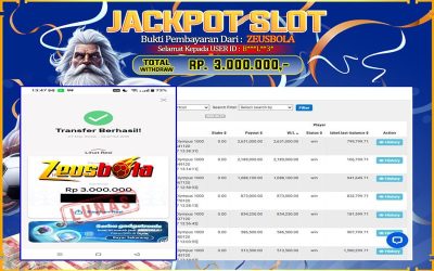 Bukti Kemenangan Member Setia Kami B***L**3* Sebesar Rp 3.000.000 di Permainan Gates of Olympus 1000