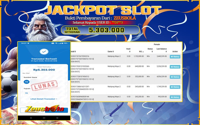 Bukti Kemenangan Member Setia Kami **DI**3 Sebesar Rp 5.303.000 di Permainan mahjong ways 2