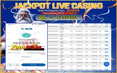 Bukti Kemenangan Member Setia Kami L***ANA**06 Sebesar Rp 10.000.000 di Permainan PP Live Dealer