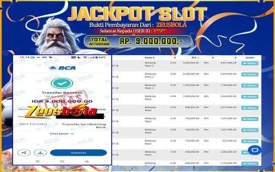 Bukti Kemenangan Member Setia Kami Y**I** Sebesar Rp 9.000.000 di Permainan Mahjong Ways 2