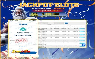 Bukti Kemenangan Member Setia Kami SK***8* Sebesar Rp 3.800.000 di Permainan Gates of Olympus 1000