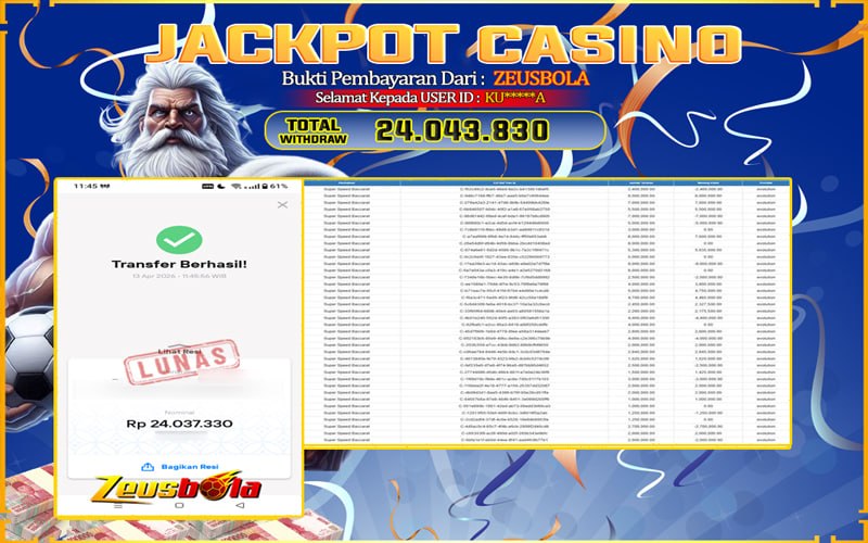 Bukti Kemenangan Member Setia Kami KU*****A Sebesar Rp 24.043.830 di Permainan Super Speed Baccarat