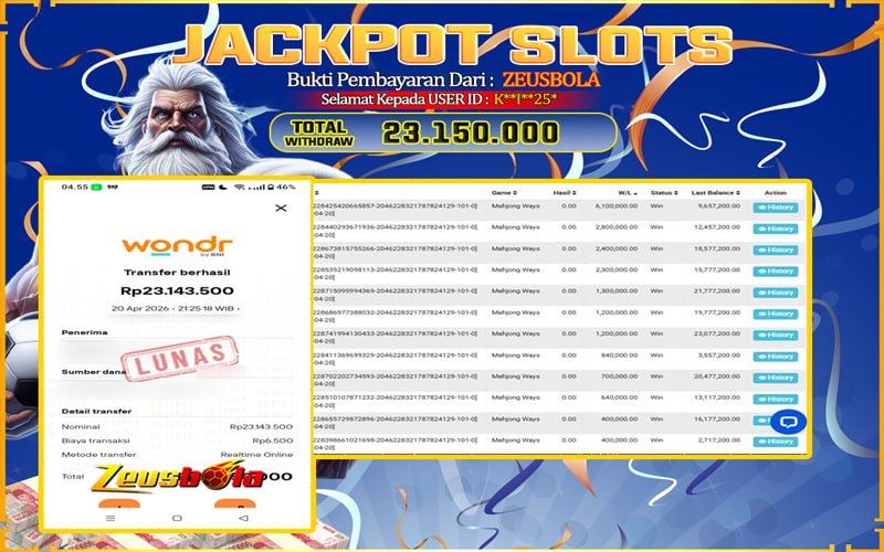 Bukti Kemenangan Member Setia Kami K**I**25* Sebesar Rp 23.150.000 di Permainan Mahjong Ways