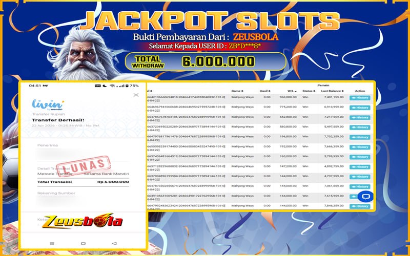 Bukti Kemenangan Member Setia Kami ZB*D***8* Sebesar Rp 11.000.000 di Permainan Mahjong ways