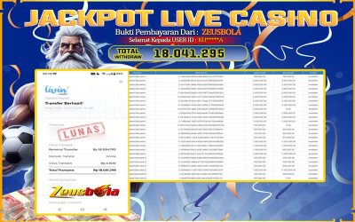 Bukti Kemenangan Member Setia Kami KU*****A Sebesar Rp 18.041.295 di Permainan Live casino