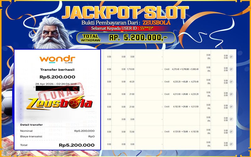 Bukti Kemenangan Member Setia Kami SV**D* Sebesar Rp 5.200.000 di Permainan Mahjong Ways