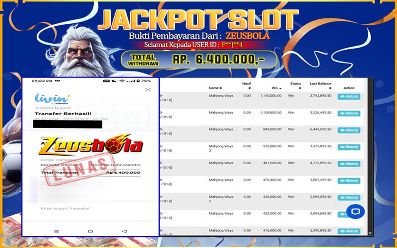 Bukti Kemenangan Member Setia Kami P**J**4 Sebesar Rp 6.400.000 di Permainan Mahjong Ways