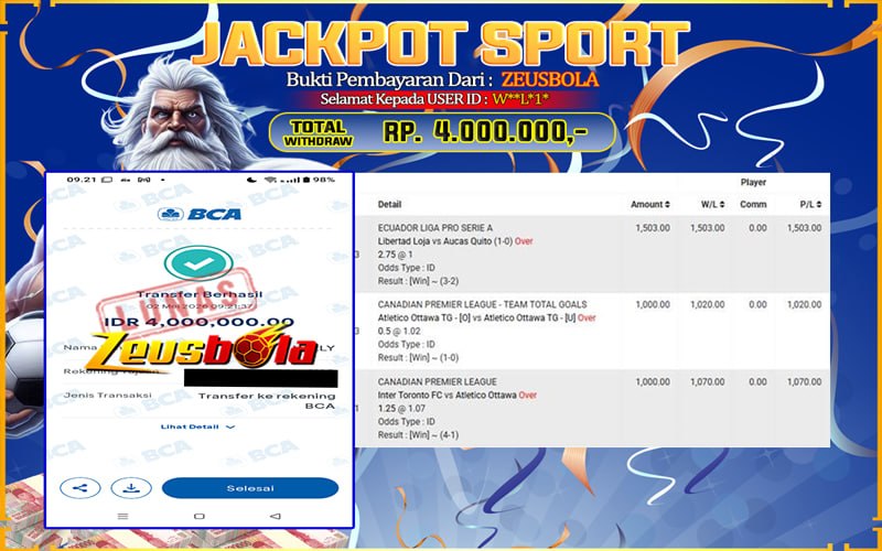Bukti Kemenangan Member Setia Kami W**L*1* Sebesar Rp 4.000.000 di Permainan UBO SPORTS