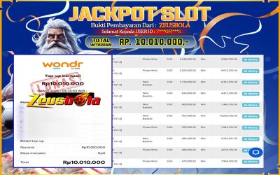 Bukti Kemenangan Member Setia Kami 7***OFJ***S Sebesar Rp 10.010.000 di Permainan Pinata Wins