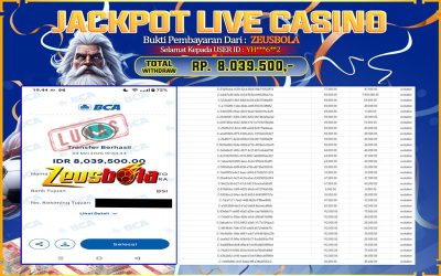 Bukti Kemenangan Member Setia Kami YH***6**2 Sebesar Rp 8.039.500 di Permainan CASINO
