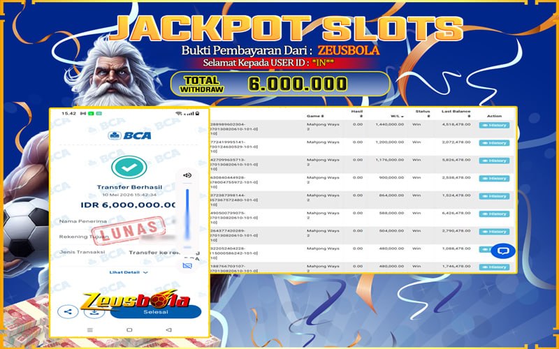 Bukti Kemenangan Member Setia Kami *IN** Sebesar Rp 6.000.000 di Permainan Gates OF Olympus 1000
