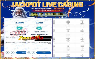 Bukti Kemenangan Member Setia Kami ED**N**3 Sebesar Rp 113.100.000 di Permainan CASINO
