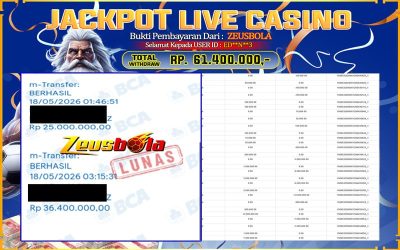 Bukti Kemenangan Member Setia Kami ED**N**3 Sebesar Rp 61.400.000 di Permainan CASINO