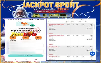 Bukti Kemenangan Member Setia Kami ZO**6* Sebesar Rp 14.526.000 di Permainan CMD Sports