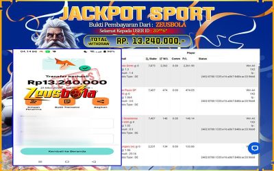 Bukti Kemenangan Member Setia Kami ZO**6* Sebesar Rp 13.240.000 di Permainan CMD Sports