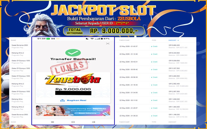 Bukti Kemenangan Member Setia Kami Z**S**4* Sebesar Rp 9.000.000 di Permainan SLOT
