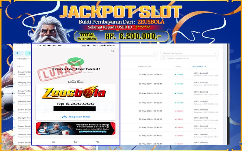 Bukti Kemenangan Member Setia Kami Z**S**4* Sebesar Rp 6.200.000 di Permainan PG