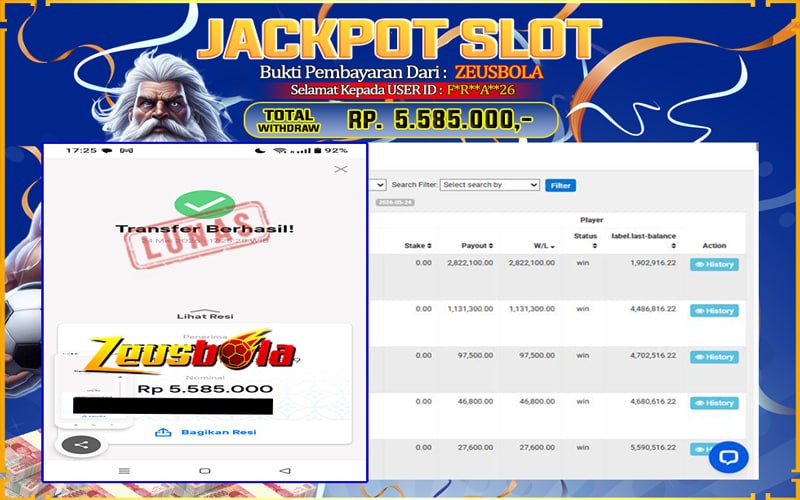 Bukti Kemenangan Member Setia Kami F*R**A**26 Sebesar Rp 5.585.000 di Permainan Pragmatic Direct 6