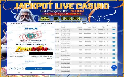 Bukti Kemenangan Member Setia Kami A***A**A9*7 Sebesar Rp 6.000.000 di Permainan PP Live Dealer