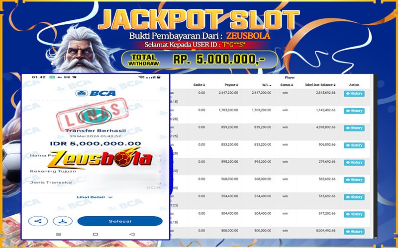 Bukti Kemenangan Member Setia Kami T*G**S* Sebesar Rp 5.000.000 di Permainan Pragmatic Direct 6