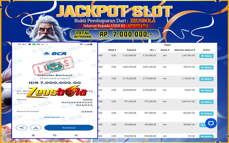 Bukti Kemenangan Member Setia Kami H**P*T1**2 Sebesar Rp 7.000.000 di Permainan Pragmatic Direct 6